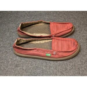 SANUK Rasta Woven Slip On Loafer Casual Comfort Red Shoes Women's Size US 9